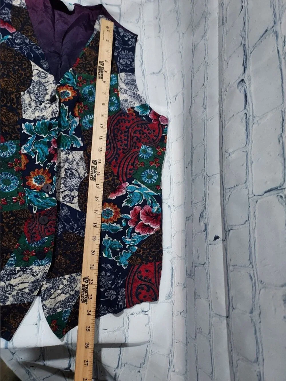 Vintage Women's Vest S Patchwork Funky 90's Teacher Academia Satin Back Folk Art